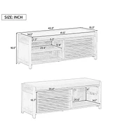 Distressed Shutter Storage Bench with Acacia Veneer for Retro Charm for Living Room, Entryway (Navy)