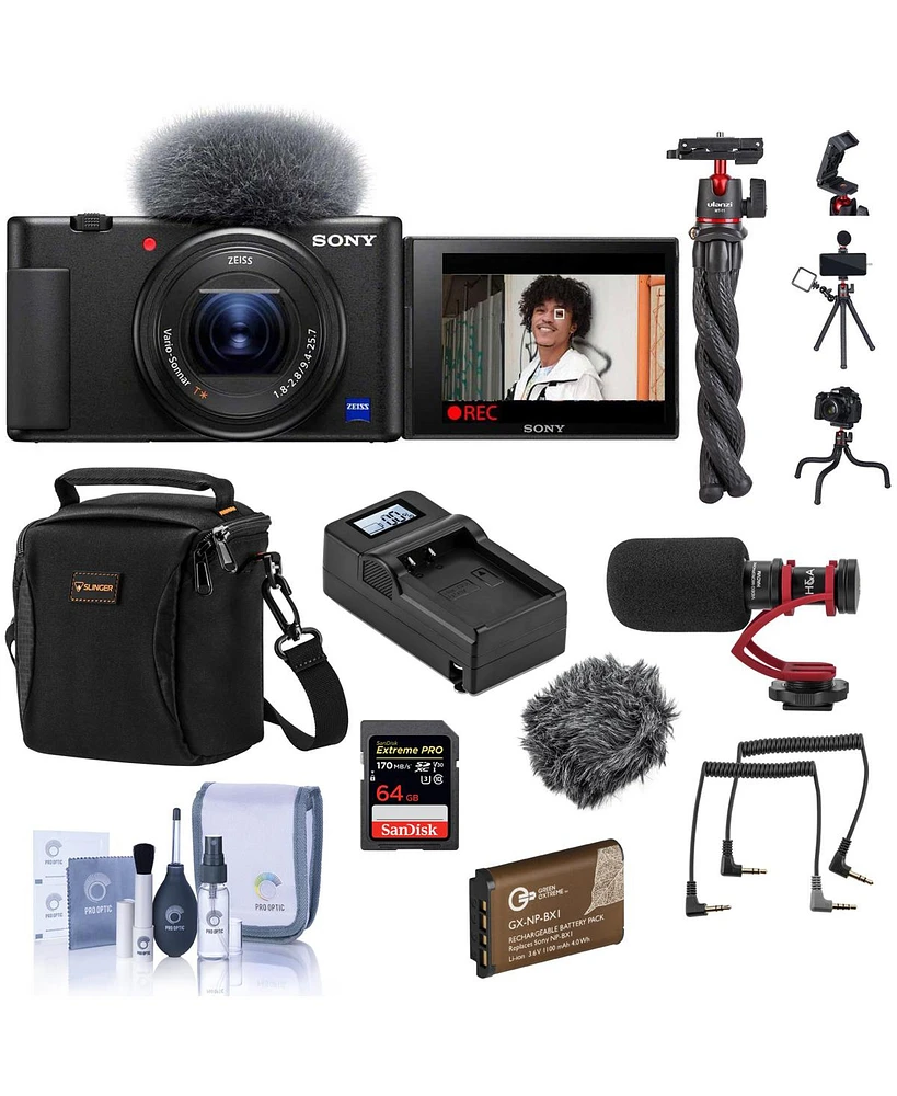 Sony Zv-1 Compact 20.1MP 4K Hd Digital Camera Vlogging Bundle with Mic, Flexible Tripod, 64GB Sd Card, Bag, Extra Battery and Accessories