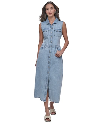 Dkny Jeans Women's Button-Front Sleeveless Midi Denim Dress - Kyo