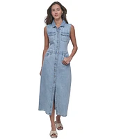 Dkny Jeans Women's Button-Front Sleeveless Midi Denim Dress - Kyo
