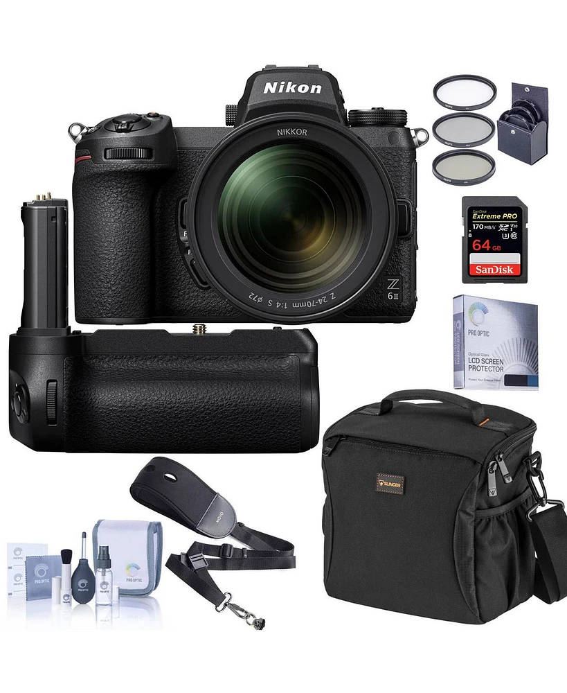 Nikon Z 6II Mirrorless Camera Bundle with Nikon Mb-N11 Multi Battery Power Pack, 64GB Sd Card, Bag, Screen Protector and Accessories