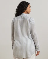 Lauren Ralph Plus Oversize Striped Cotton Voile Shirt