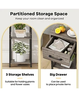 3-Tier Tall Plant Stand with Stylish Drawer & Storage for Home or Office
