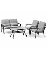 4 Pieces Outdoor Conversation Set with Seat Back Cushions and Waist Pillows