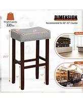 Gymax Set of 4 Bar Stools Bar Height Saddle Kitchen Chairs w/ Wooden Legs