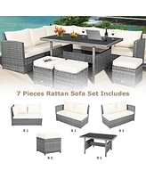 Gymax 7PCS Rattan Patio Sectional Sofa Set Conversation Set w/ Cushions