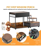 Pet Step Window Perch,Bunk Beds Window Perch for Dogs Bedside Lounge Elevated Dog Bed Multi-Level Platform with sponge, Non-Slip Pad and Storage,Vinta