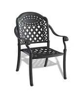 3-Piece Set Of Cast Aluminum Patio Furniture With Black Frame and Seat Cushions In Random Colors
