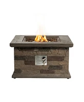 28" Square Concrete Propane Fire Pit with Lava Rocks and Rain Cover (40,000 Btu)