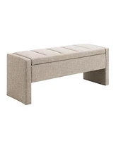 Upholstered Bed End Bench with Storage, Linen Grey-Brown