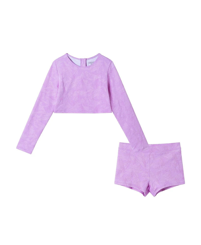 Toddler/Child Girls Textured Floral Print Rashguard Set