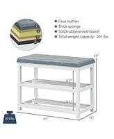 2-Tier Wooden Shoe Rack Bench with Padded Seat