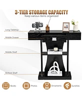 Console Table with Drawer and 2-Tier Shelves for Entryway Living Room