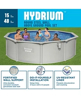 Bestway Hydrium 15' x 48" Round Steel Wall Above Ground Swimming Pool Set, Gray