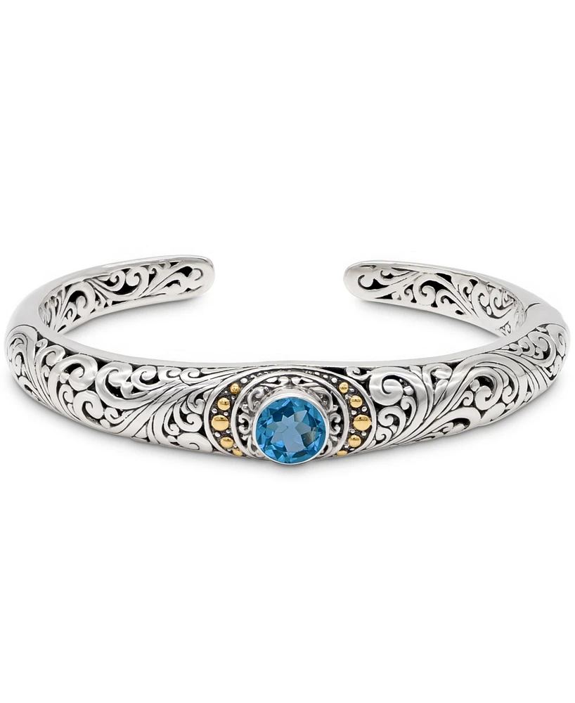 Devata Topaz & Bali Filigree Cuff Bracelet in Sterling Silver and 18K Gold Accents