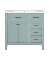 36" Bathroom Vanity with Sink Combo, Green Bathroom Cabinet with Drawers, Solid Frame and Mdf Board