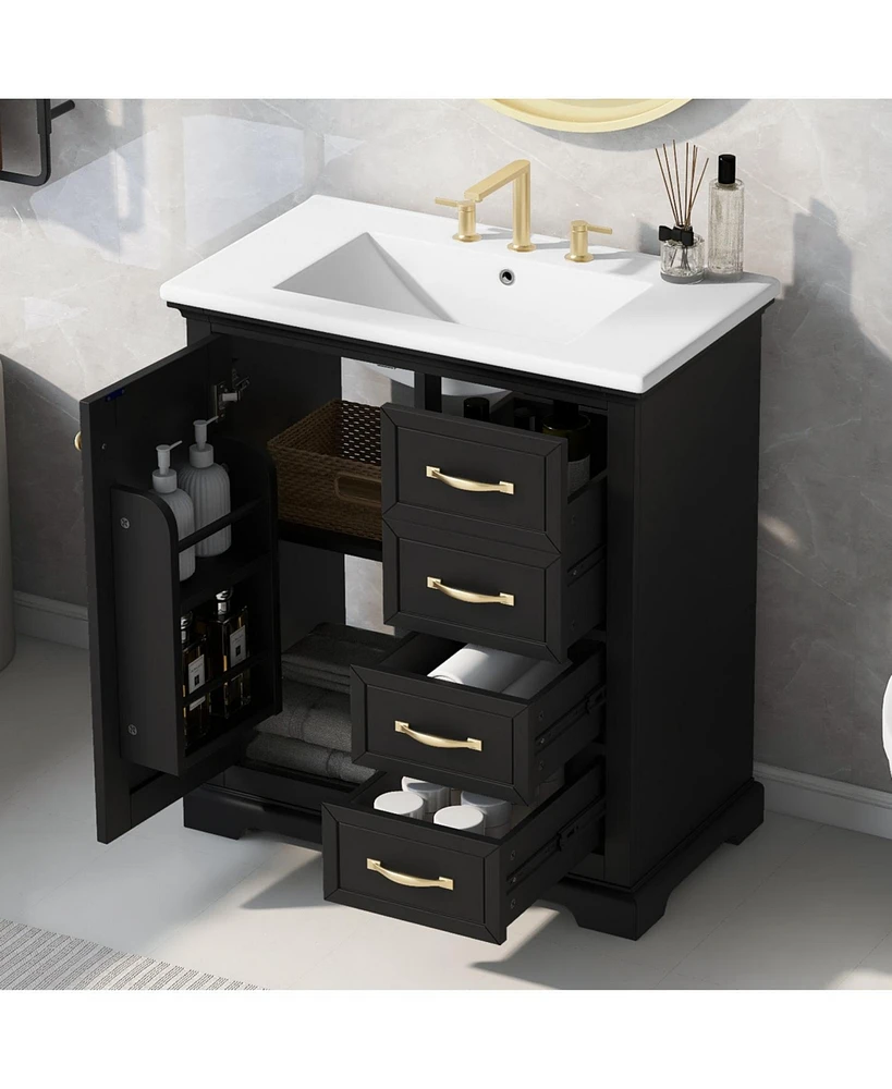 30" Bathroom Vanity with Sink, One Package, Black Bathroom Cabinet with Drawers, Solid Frame and Mdf Board