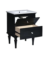 24" Solid Wood Bathroom Vanity Cabinet with Sink and 2 Drawers, Black