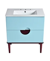 30" Blue Bathroom Vanity Set with Ceramic Sink and 2 Drawers
