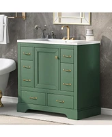 36" Bathroom Vanity with Sink Combo, Six Drawers, Multi-Functional Drawer Divider, Adjustable Shelf, Green