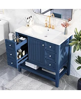 36" Bathroom Vanity with Sink Combo, One Cabinet and Three Drawers, Solid Wood and Mdf Board, Blue