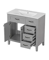 36" Bathroom Vanity with Sink Combo, Bathroom Cabinet with Drawers, Solid Frame and Mdf Board, Grey