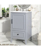 20" Bathroom Vanity with Sink, Bathroom Cabinet with A Door, Door Shelf Storage and Adiustable Foot Pads, A Drawer, Grey