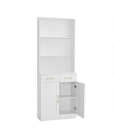 Bathroom Storage Cabinet, Cabinet with Two Doors and Drawers, Adjustable Shelf, Three-layer Open Shelf, Mdf Board, White