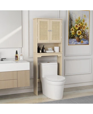 Over-the-Toilet Storage with Rattan Doors, Adjustable Shelves