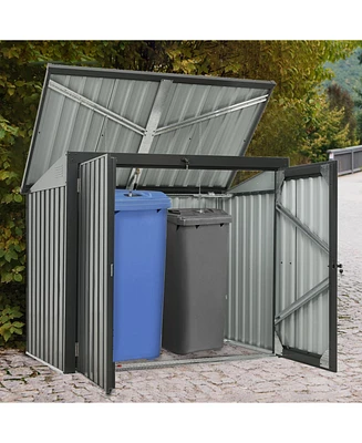 Outdoor Metal Bin Shed for 2 Trash Cans (Black)