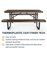 72" Expanded Metal Rectangular Picnic Table, Brown
