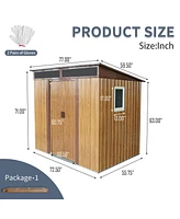 6ft x 5ft Outdoor Metal Storage Shed with Window and Transparent plate for Garden, Lawn (Coffee)