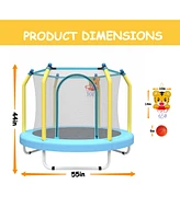 55-inch Trampoline for Kids Indoor & Outdoor Small Toddler Trampoline with Basketball Hoop