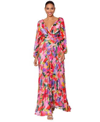 Betsy & Adam Petite Printed Pleated Chiffon Dress