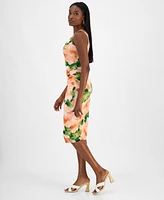Bar Iii Women's Printed Mesh Cowlneck Sheath Dress, Exclusively at Macy's