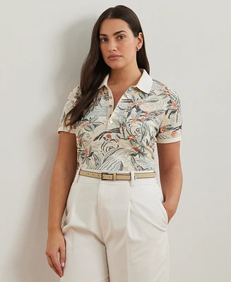 Lauren Ralph Plus Print Stretch Pique Polo Shirt