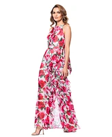 Betsy & Adam Women's Floral Print Ruffled Sleeveless Gown