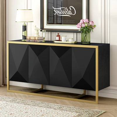 Mahogany Veneer Modern Sideboard with Unique Metal Legs,Suitable for Study,Entryway, Hallway, Living Room