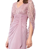 Betsy & Adam Women's Draped Lace Chiffon Gown