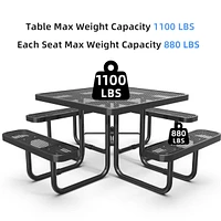 Square Outdoor Steel Picnic Table 46" with umbrella pole,Black