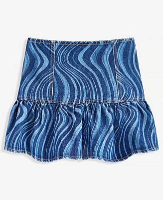 With Jules Big Girl Cotton Denim Wave Wash Skirt