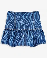 With Jules Big Girl Cotton Denim Wave Wash Skirt
