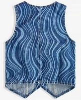 With Jules Big Girl Cotton Denim Wave Wash Vest Top