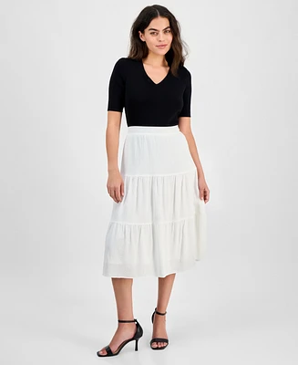 Anne Klein Women's Pull-On Tiered Midi Skirt