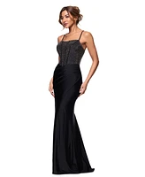 Betsy & Adam Women's Studded Square-Neck Sleeveless Gown