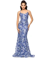 Betsy & Adam Women's Sequin Embroidered Mesh Sleeveless Gown