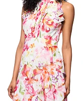 Betsy & Adam Women's Floral Print Ruffled Sleeveless Gown