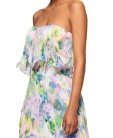 Betsy & Adam Women's Printed Pleated Strapless Gown