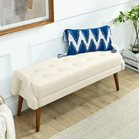 Beige Bench: Loop Yarn, Soft Cushion, Geometric Arms