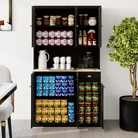 71" Kitchen Pantry & Microwave Stand: Freestanding with 6 Doors, 1 Drawer, Adjustable Shelves